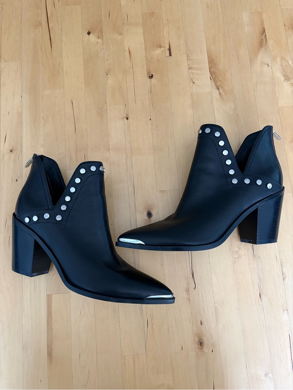 Marc Fisher Black Ankle Boots with Silver Stud and Toe Cap